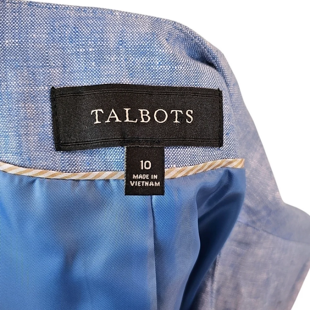 Talbots 100% Linen Open Front Blazer Jacket Light Blue Sz 10 Cape Cod Hamptons